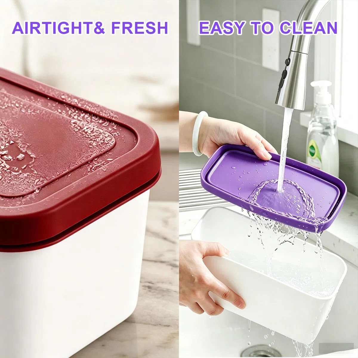 Juego de 2 recipientes para helados de 1 litro, recipientes para helados, recipientes para helados caseros, recipientes con tapa, apilables, recipientes de almacenamiento para máquina de helados