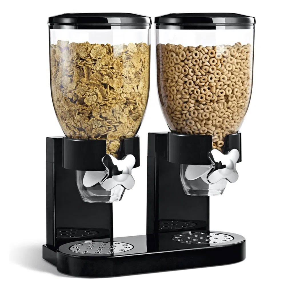 BAKAJI Dispensador de Almacenamiento dosificador dispensador de Cereales Pasta Dulces Frutas secas con Rueda Doble contenedor de 8 litros y dosificador Interno (Negro)