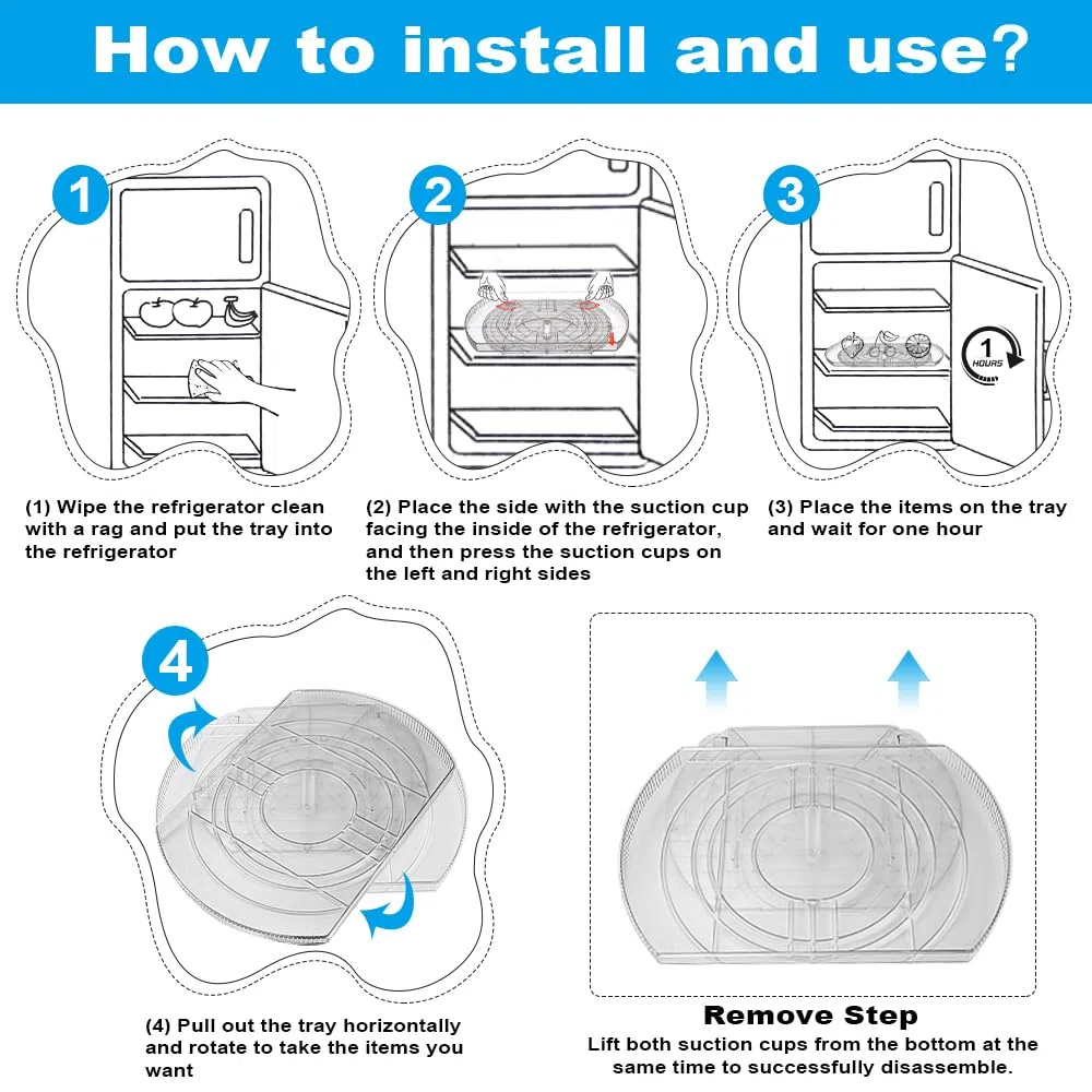 HEKOBAG Organizador de Platos Giratorios Transparente, Bandeja Giratoria para Nevera, Tocadiscos para Refrigerador y Gabinete