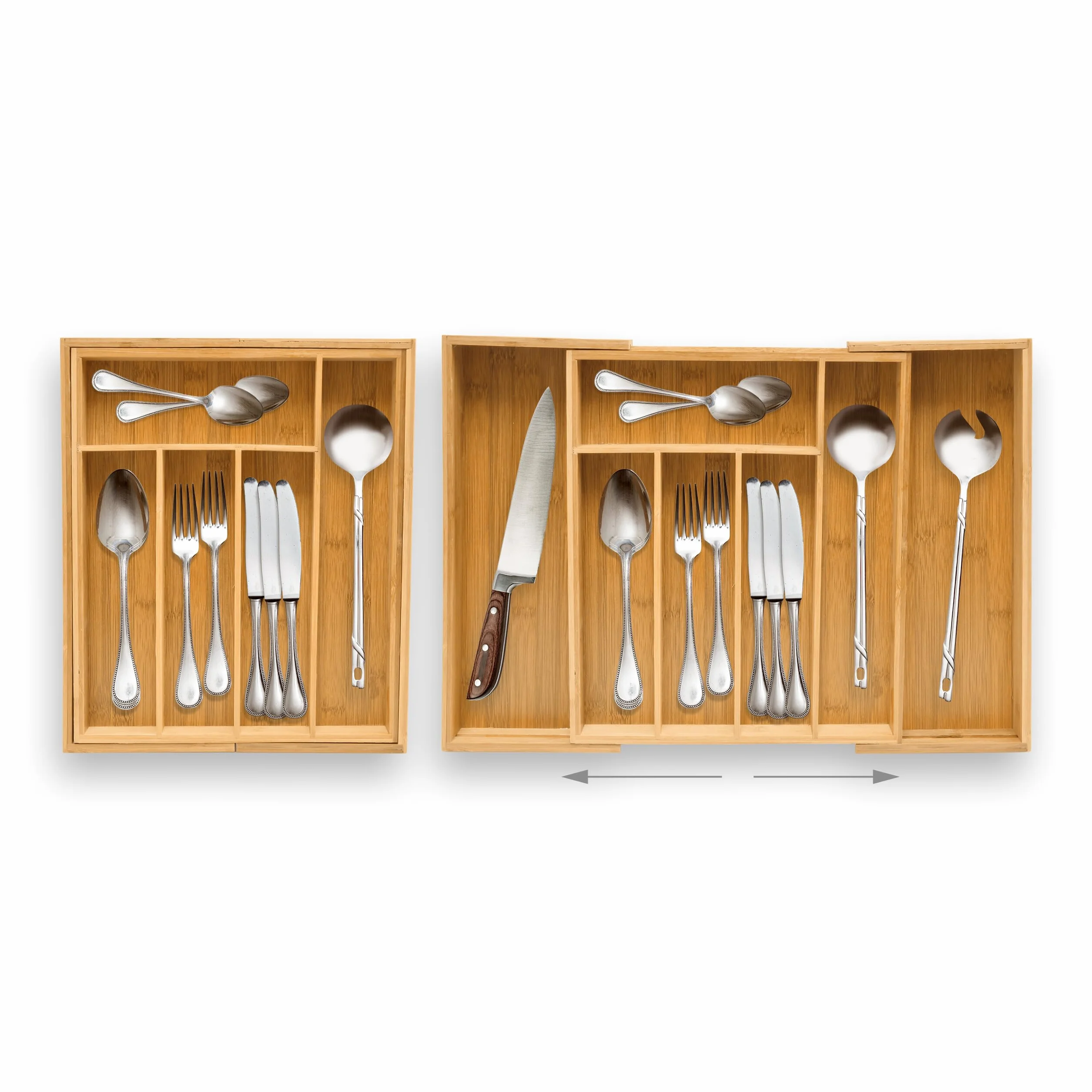 Relaxdays Cubertero Cajón Bambú, Bandeja Cubiertos Extensible, Organizador Cajones Cocina, 5x29-48x34 cm, Marrón Natural