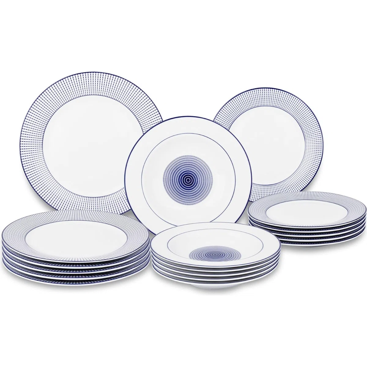 Santa Clara Vajilla Completa 18 Piezas de Vidrio Templado, Incluye 6 Platos Llanos de (27 cm), 6 Platos Hondos de (21.5 cm) y 6 Platos de Postre de (19 cm), Colección Diana
