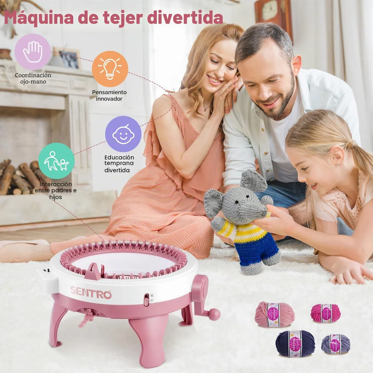 Strixorn SENTRO 48 agujas máquina de tejer con contador de filas, máquina circular Smart Weaving Loom DIY Rotating Double Knit Loom Machine Kits, doble modo máquina para tejer calcetines, gorro y