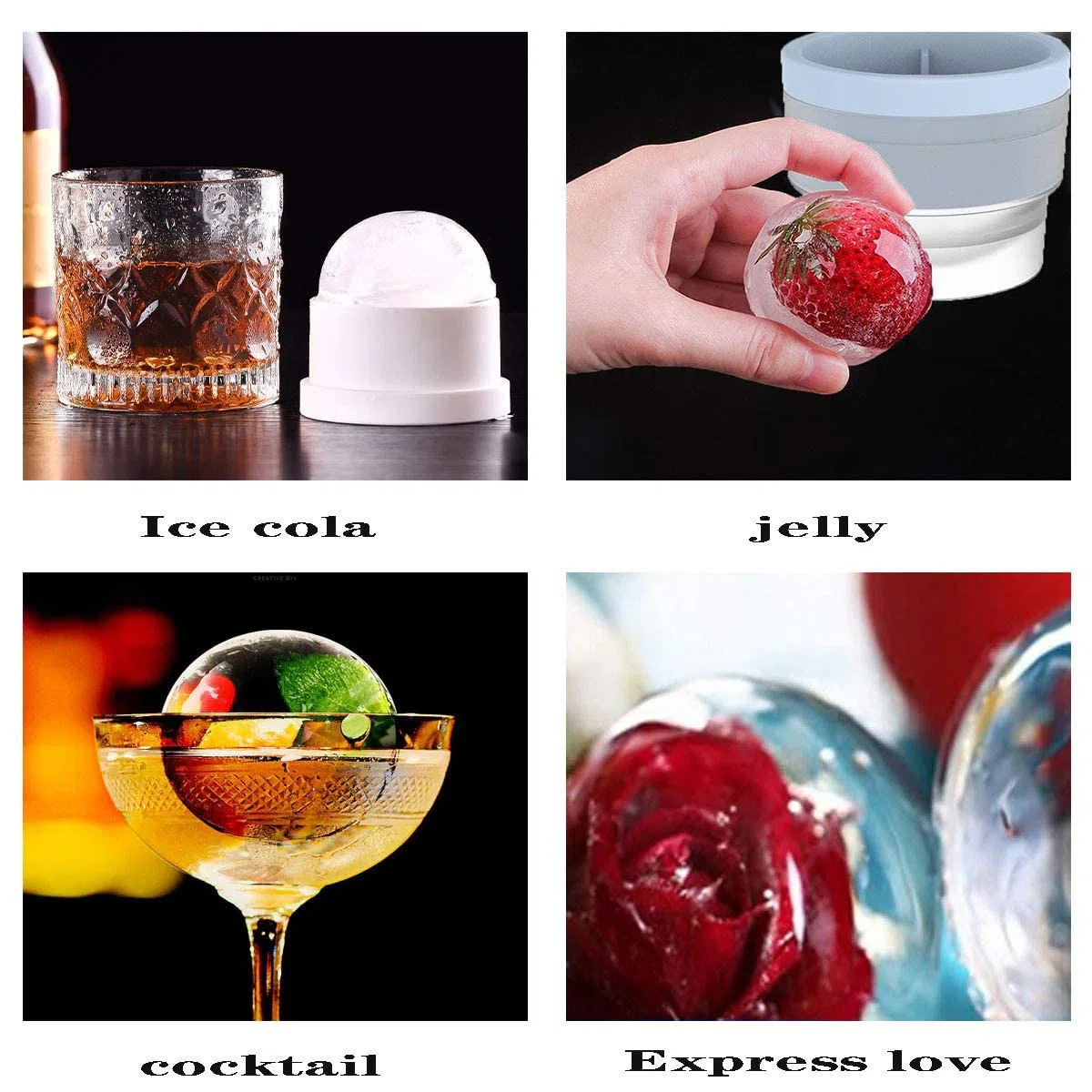 PIPITA 4 moldes para Hacer Bolas de Hielo,7cm Bandeja de Hielo en forma Redonda Grande, Diseño Doble a Prueba de Fugas con Anillo de Presión, Ideal para Whisky o Cualquier otra Bebida