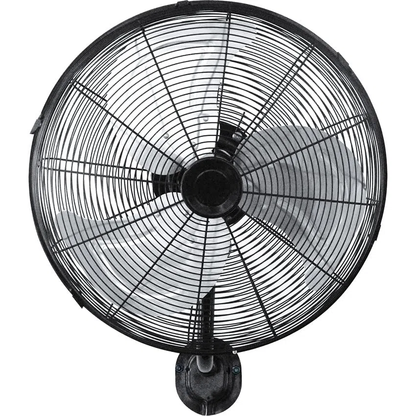 Ventilador de pared 90W, negro/plata, 45cm, 3 velocidades, orientable y oscilante para refrescar espacios.