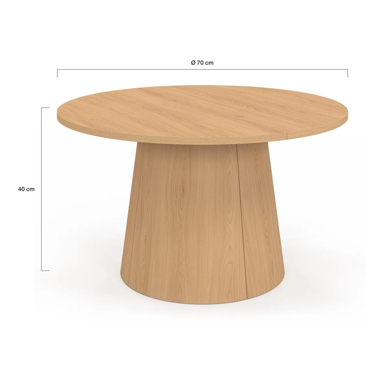 IDMarket – Mesa baja redonda ángel 70 cm pie central madera efecto haya