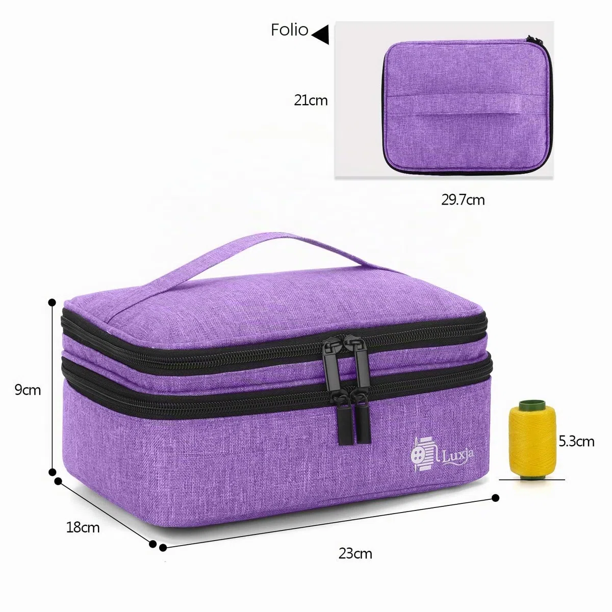 Luxja Bolsa para Kit de Costura, Doble Capa Organizador de Accesorios de Costura, Bolsa para Agujas, Hilo, Tijeras y Otras Materiales de Costura, Púrpura