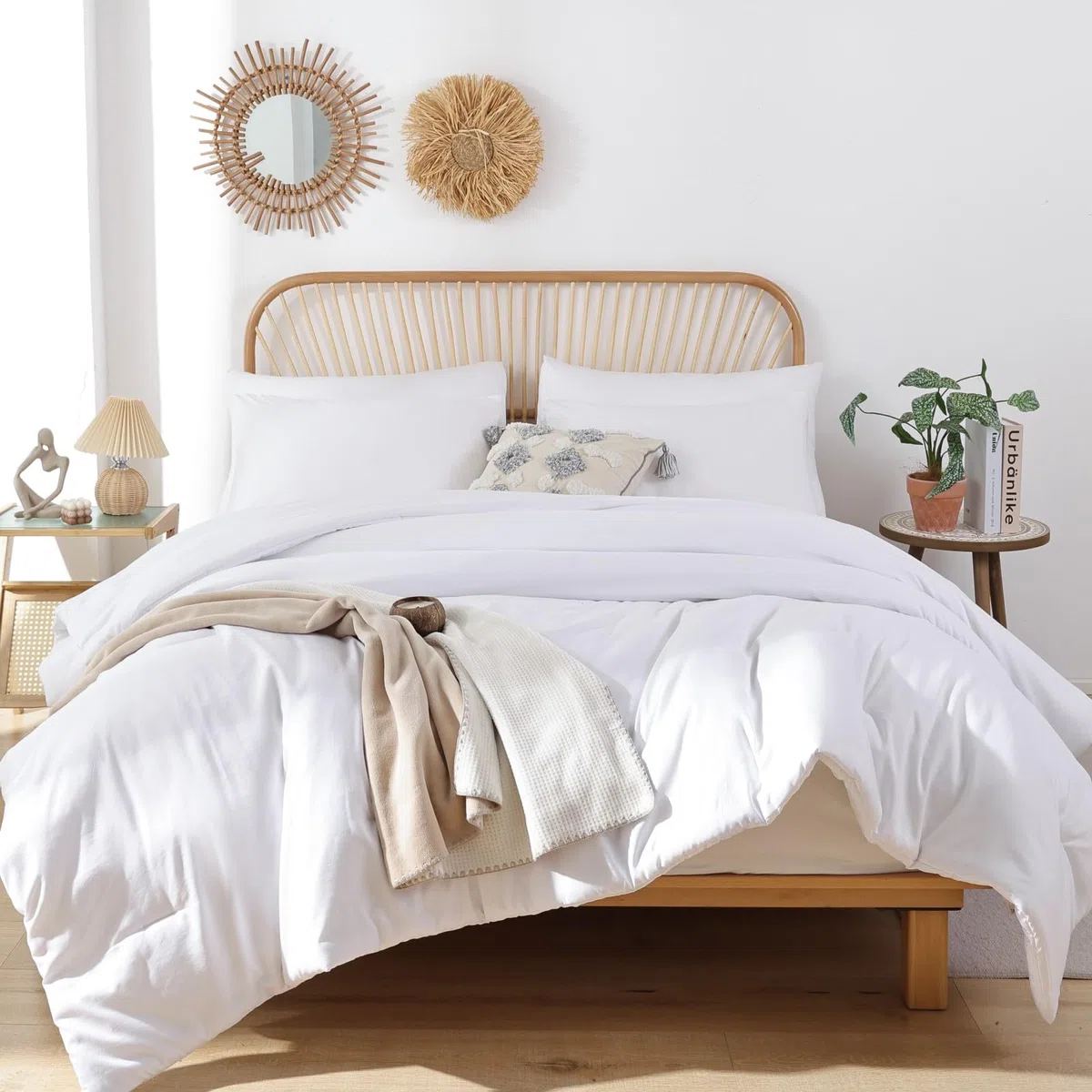 ROSGONIA Juego de edredón California King Blanco, 3 Piezas (1 edredón Bohemio Cal King y 2 Fundas de Almohada), Ropa de Cama de Hotel para Todas Las Estaciones