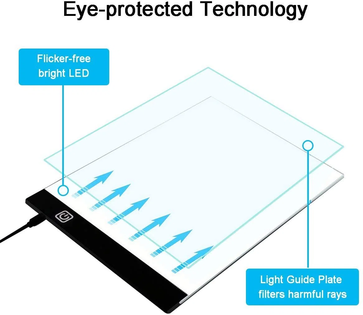 Mesa de Luz Dibujo A4, Wayin Portátil Tableta de Luz de Iluminación de la Caja de Alimentación con USB Recargable Brillo Ajustable para Adultos Niños