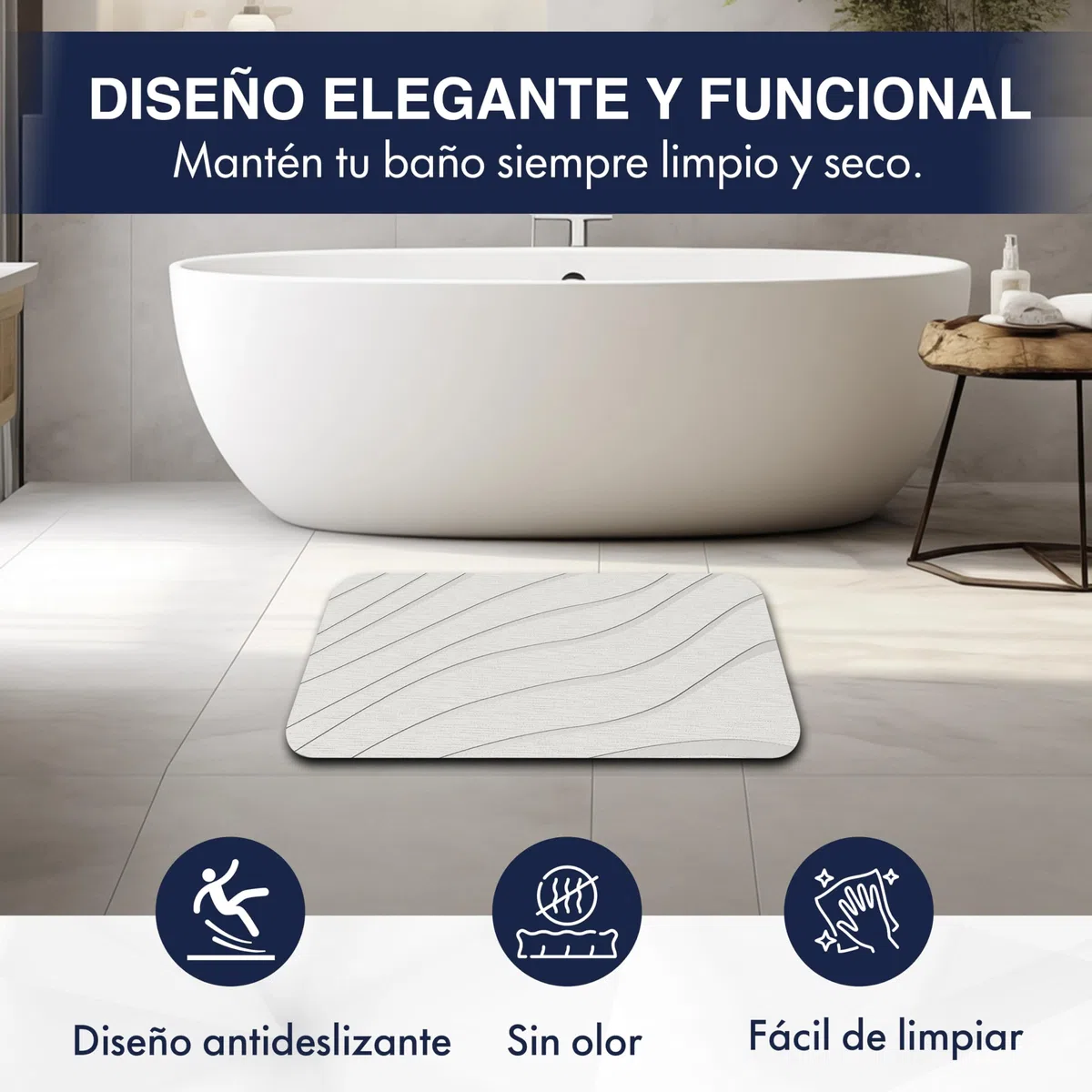 BAULA - Alfombra Diatomita Baño 60x40cm Reversible – Alfombra Baño Secado Rapido Super Absorbente, Antideslizante y Antibacteriana – Alfombrilla Diatomita Baño para Ducha, Bañera y Cocina (Beig)