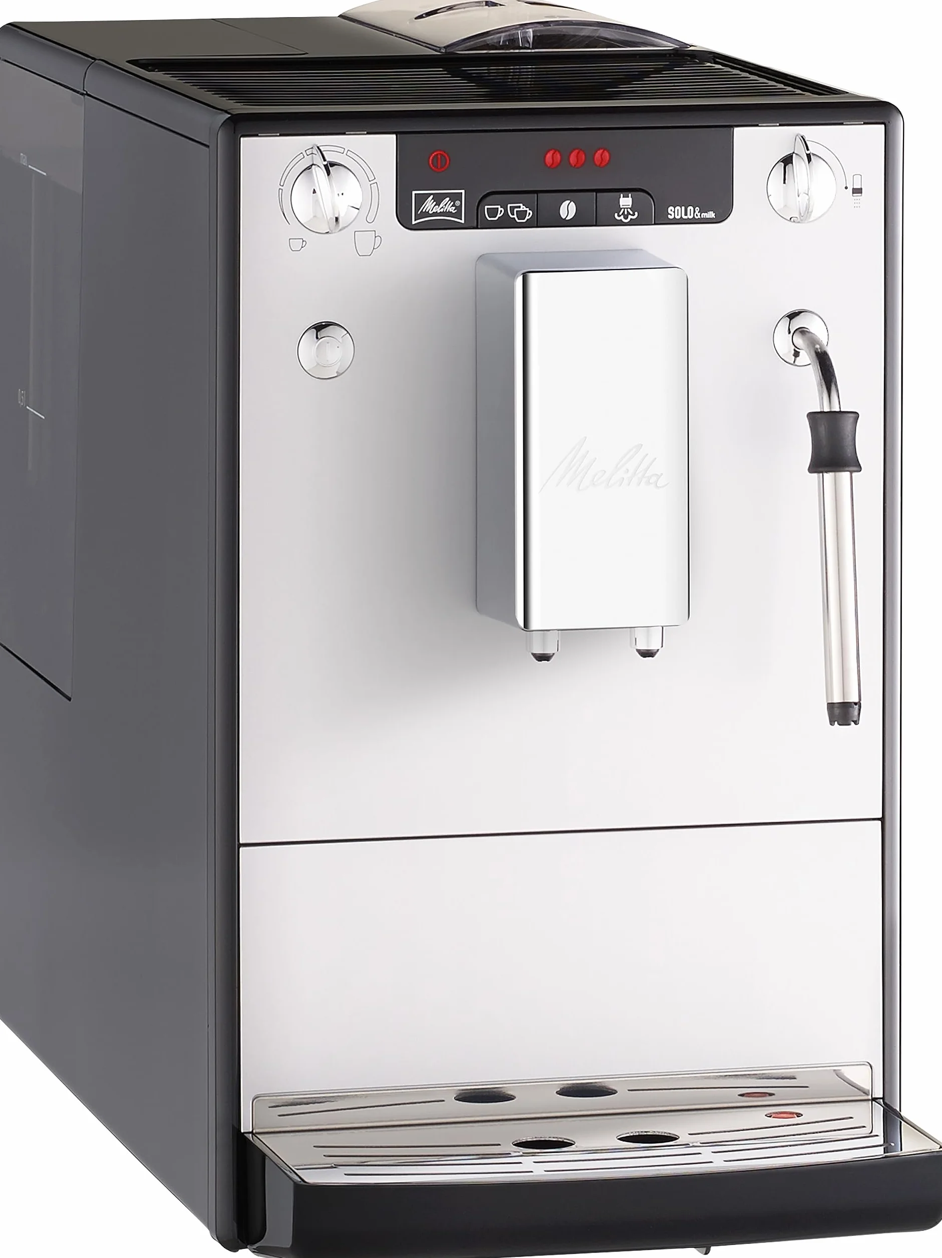 Melitta Caffeo Solo&Milk E953-102, Cafetera Automática con Sistema de Leche, Molinillo, 15 Bares, Café en Grano, Limpieza Automática, Personalizable, Plata