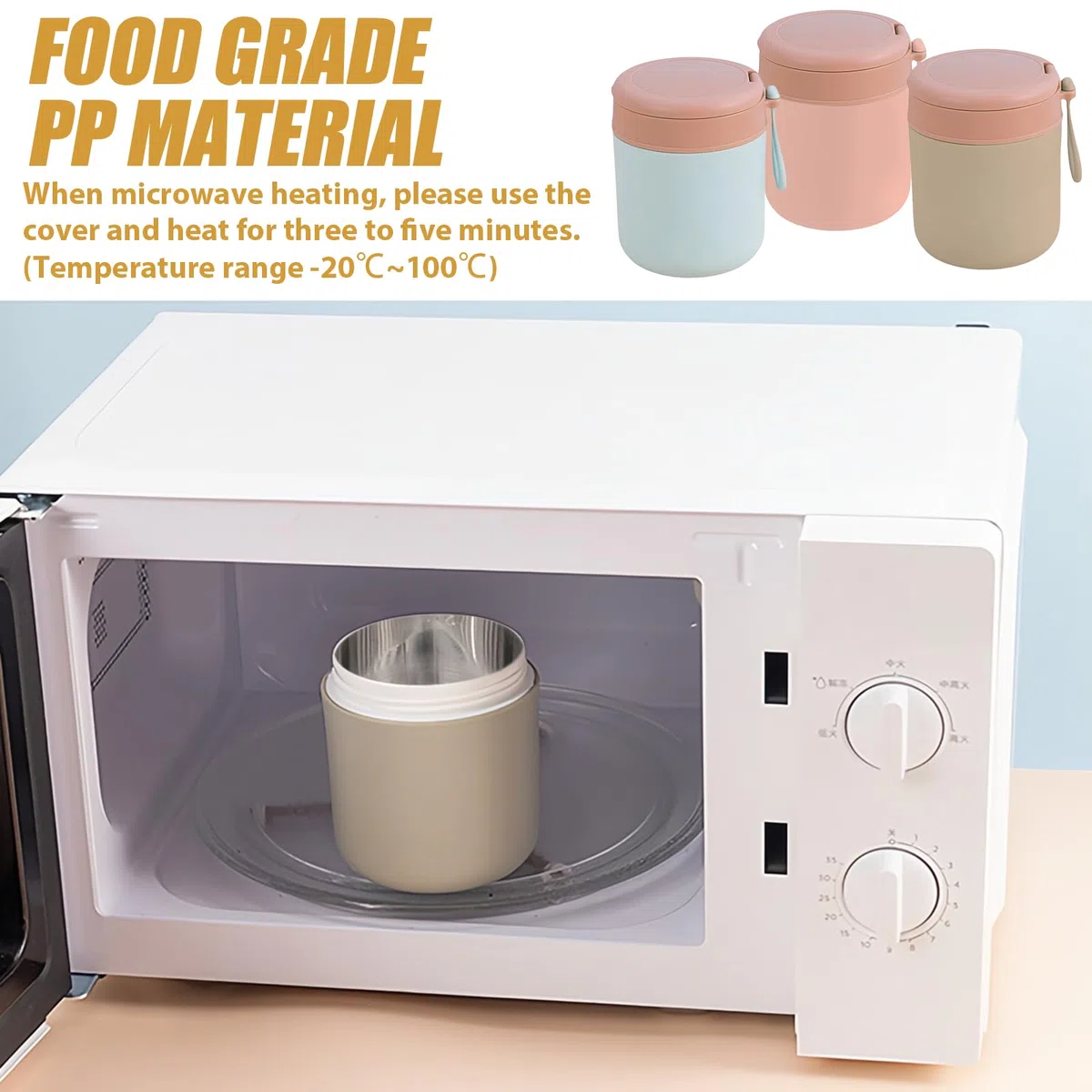Recipiente térmico de acero inoxidable para comida: 3 cuencos térmicos con cuchara, 430 ml, aislados al vacío, termo para comida para niños, color azul, rosa y verde