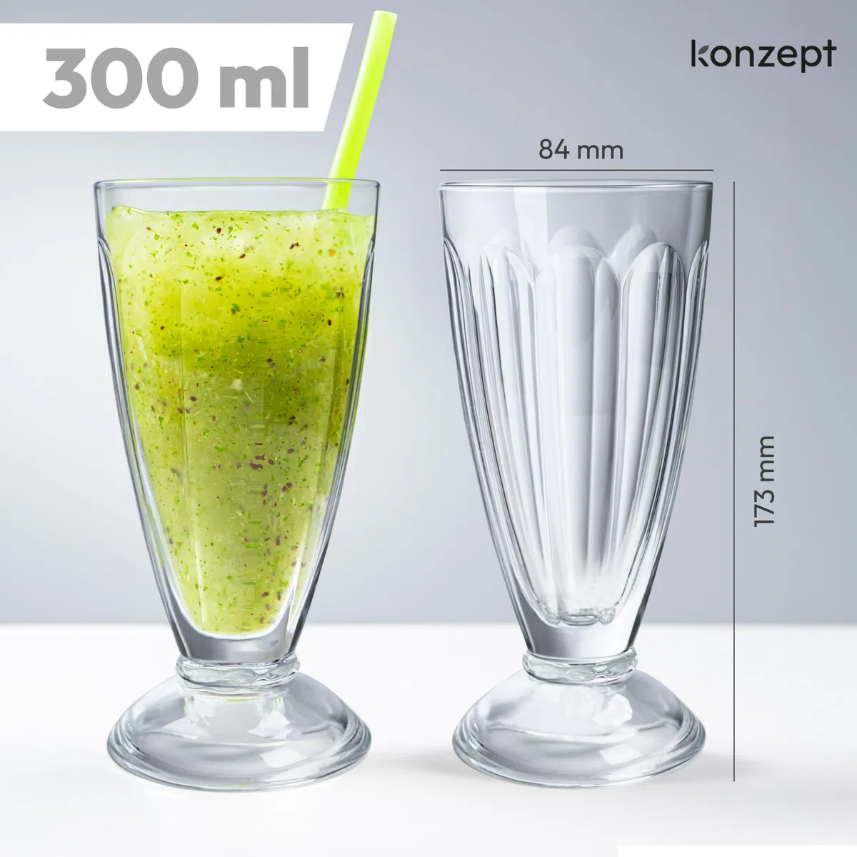 KONZEPT Copas para helado 300 ml – Set de 12 copas de postre de vidrio con pie, ideales para batidos, yogur, frutas y postres fríos