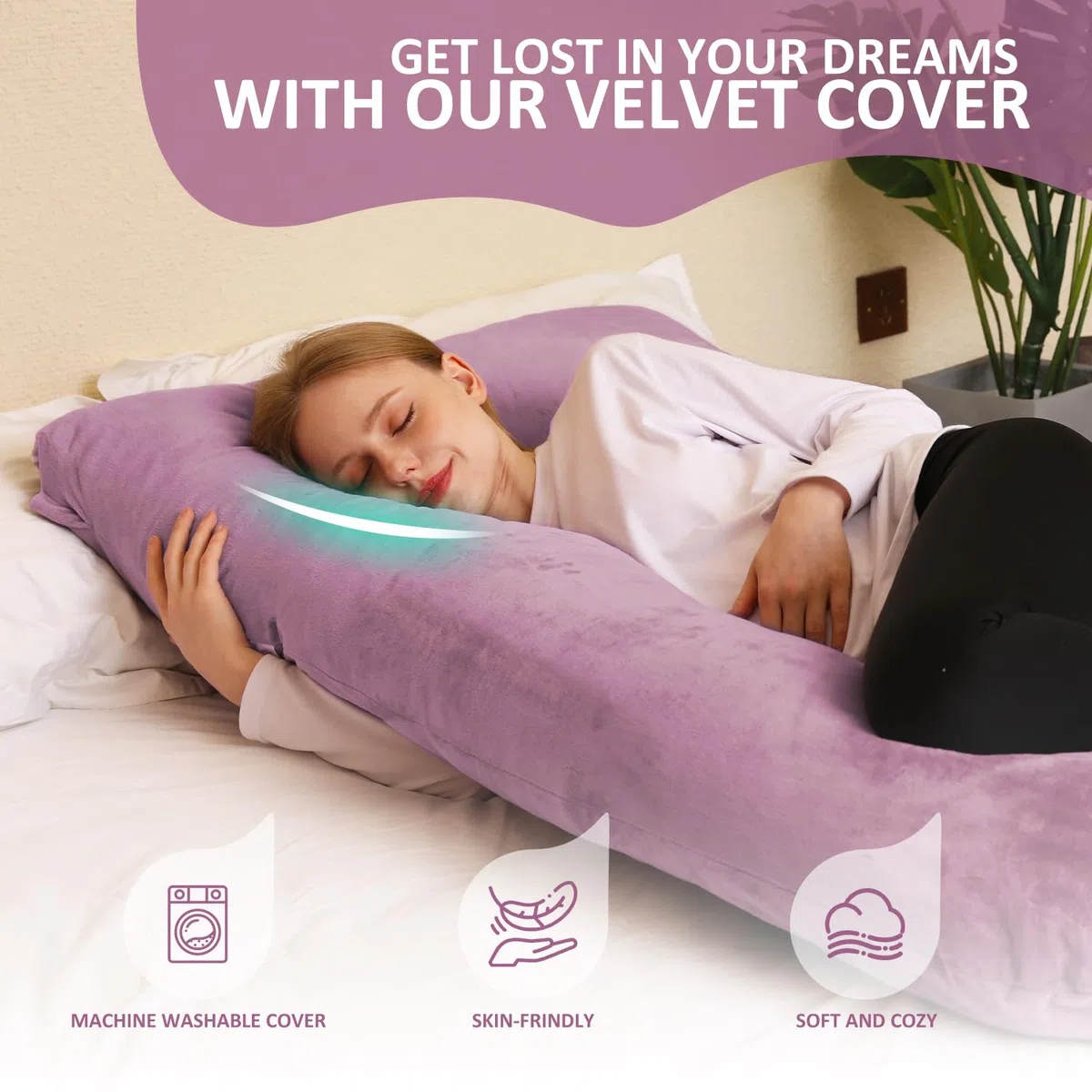 Chilling Home Almohada de embarazo, almohada de maternidad de 55 pulgadas para mujeres embarazadas, cómoda almohada de cuerpo completo en forma de J, almohadas de embarazo para dormir, con funda