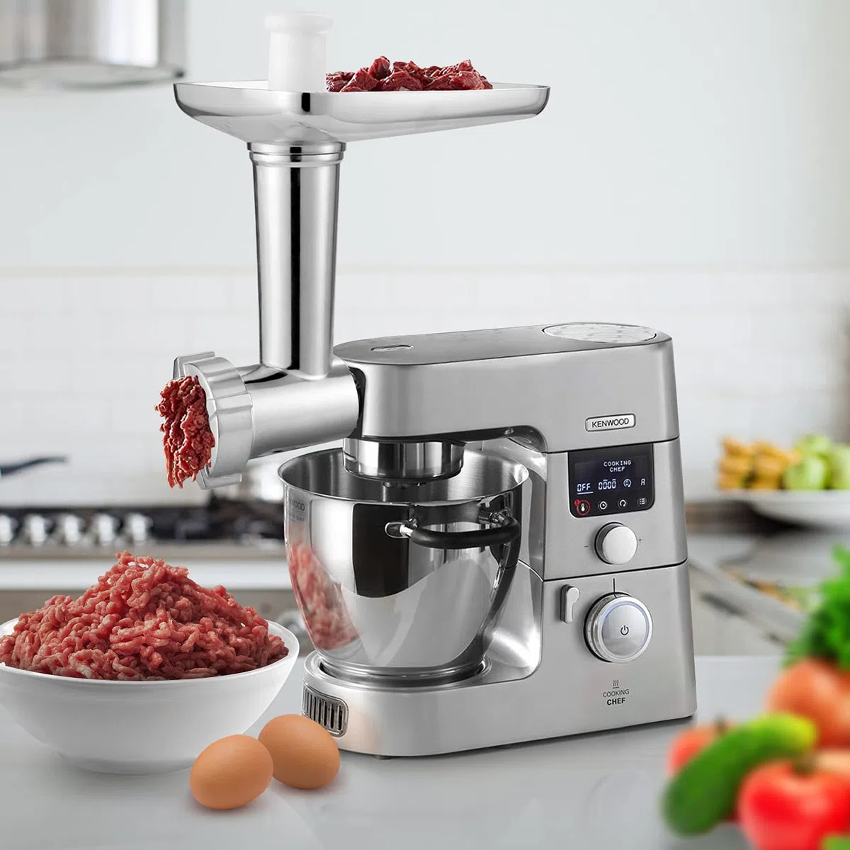 Gdrtwwh Accesorio para picadora de carne adecuado para todos los robot de cocina Kenwood y kMix, con 2 tubos de llenado de salchichas y 4 platos de molienda