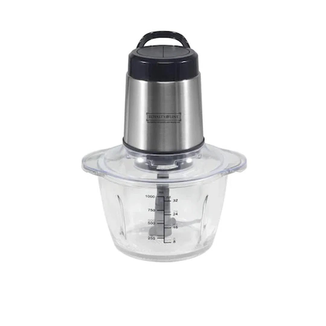 ROYALTY LINE, Picadora Multifunción 300W RLMCE300341 - Bol 1,2L, Acero Inoxidable, 2 Velocidades, Cierre de Seguridad, Alfombrilla Antideslizante, Fácil de Limpiar, Ideal para Picar y Mezclar