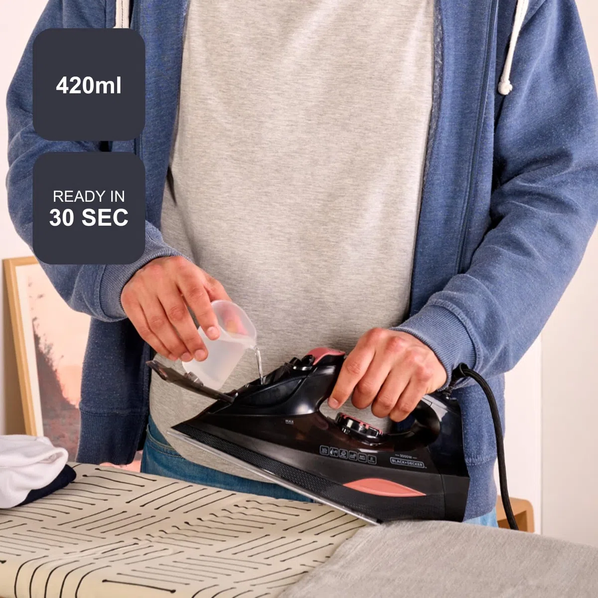 BLACK+DECKER - Plancha Vapor, 3000W, Suela Cerámica, Golpe Vapor 200g