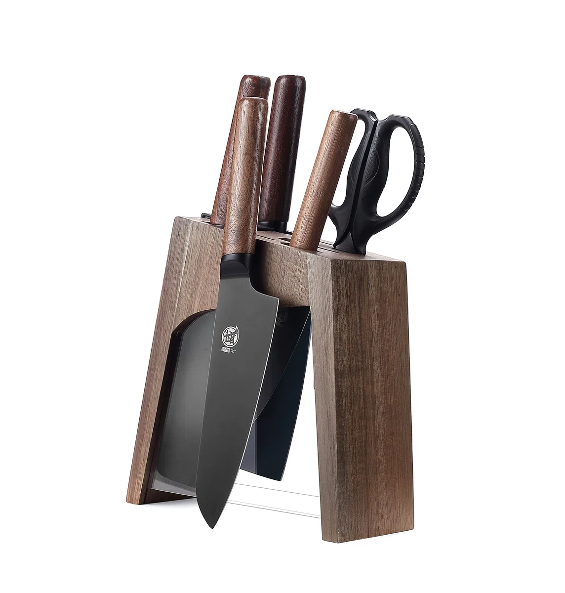 MITSUMOTO SAKARI 6 Pcs Juego de Cuchillos Cocina Japoneses Profesionales | Cuchillos Basicos Cocina Alemán de Aleación de Acero Premium y Tijeras Desmontables, Set Cuchillos con su Propio Afilador