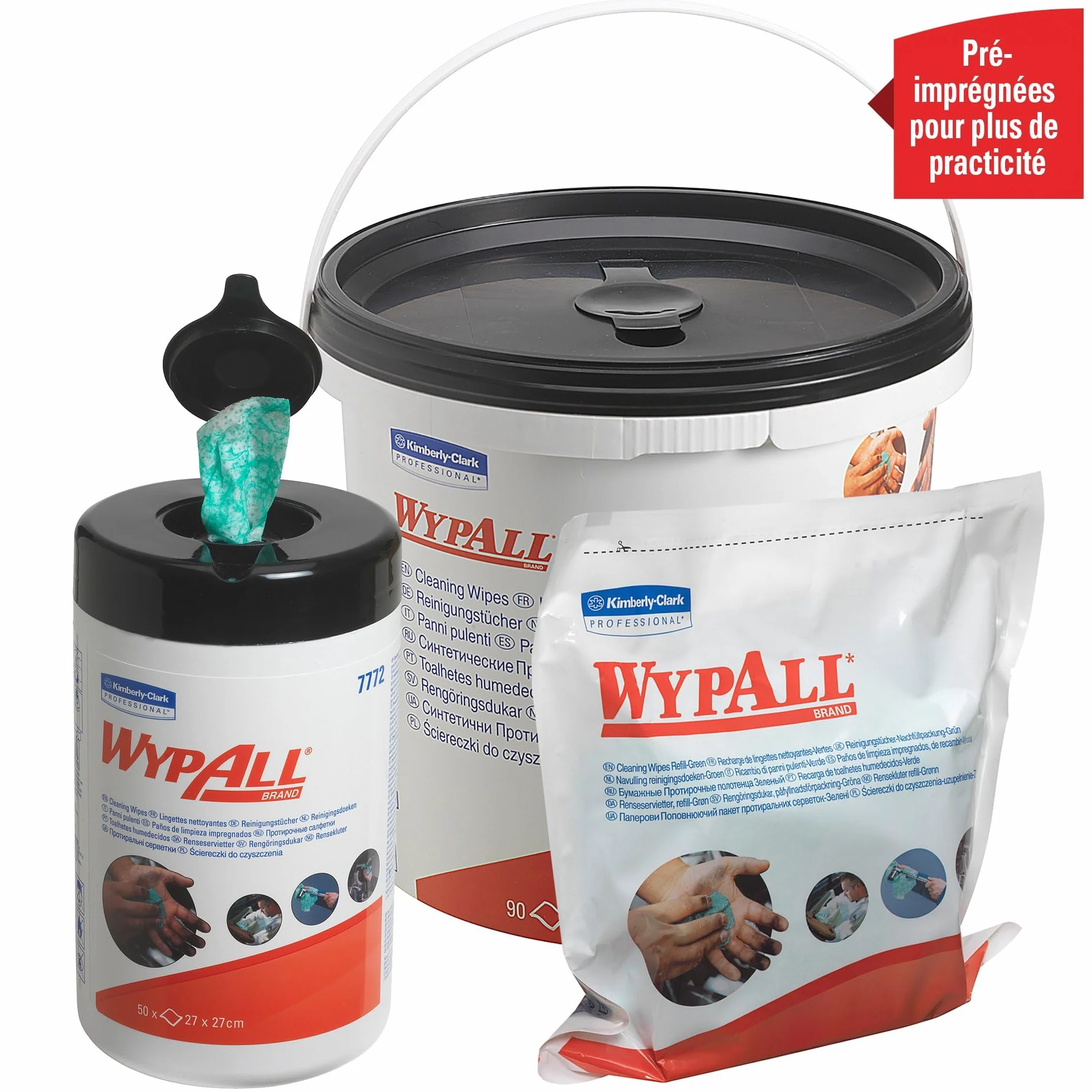 WypAll Recarga de Paños de Limpieza Impregnados 7772, 1 Capa, Paños Industriales Multiusos, 6 Paquetes x 50 Paños (300 total)