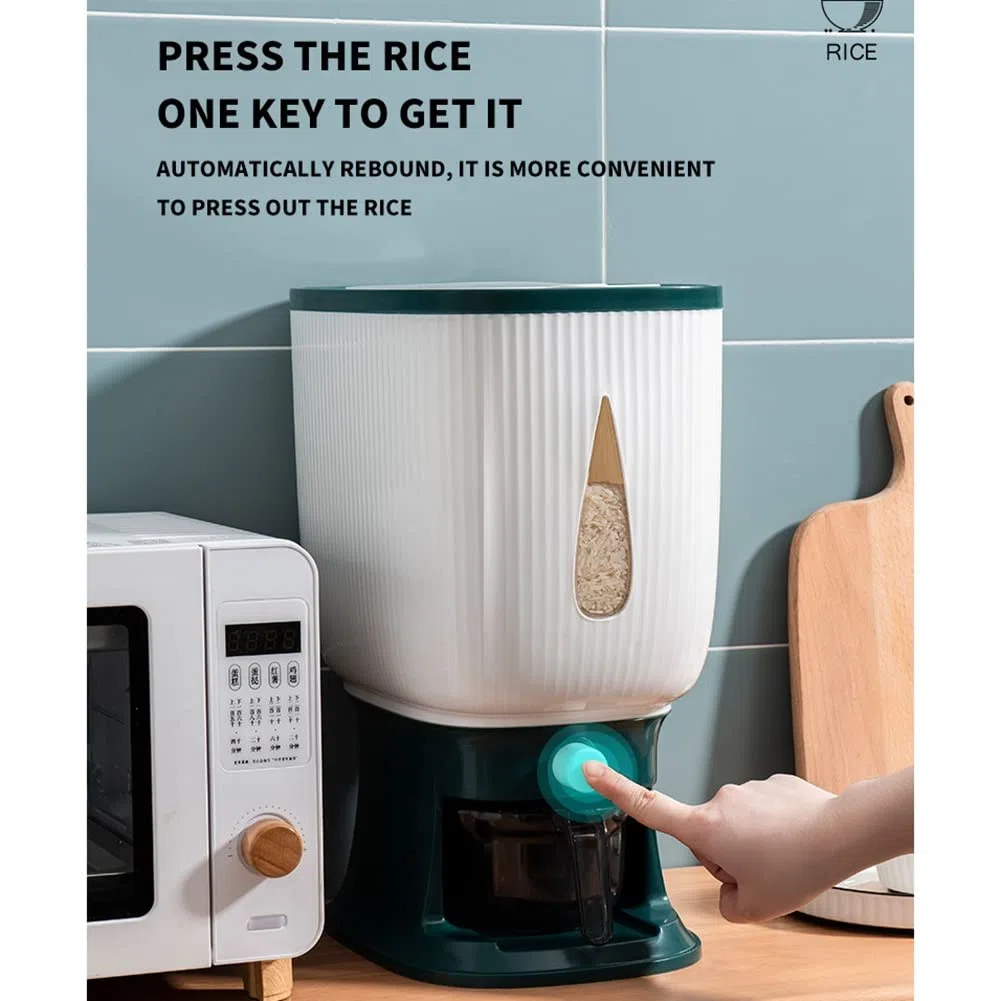 Dispensador de arroz automático de 10 kg con taza de enjuague, dispensador de arroz inteligente, almacenamiento de arroz, cubo de arroz doméstico, caja de arroz B