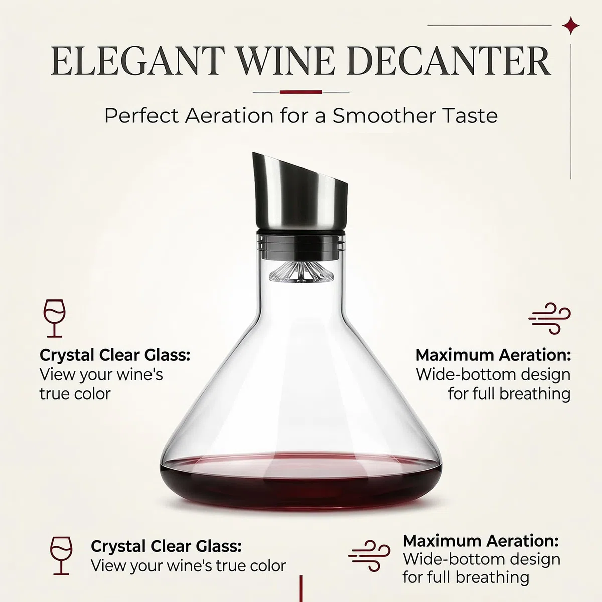 Decantador de vino tinto con aireador, 1500 ml, jarra de vino sin goteo, decantador de vino con filtros, decantador de vino, regalos para suegros y amantes del vino