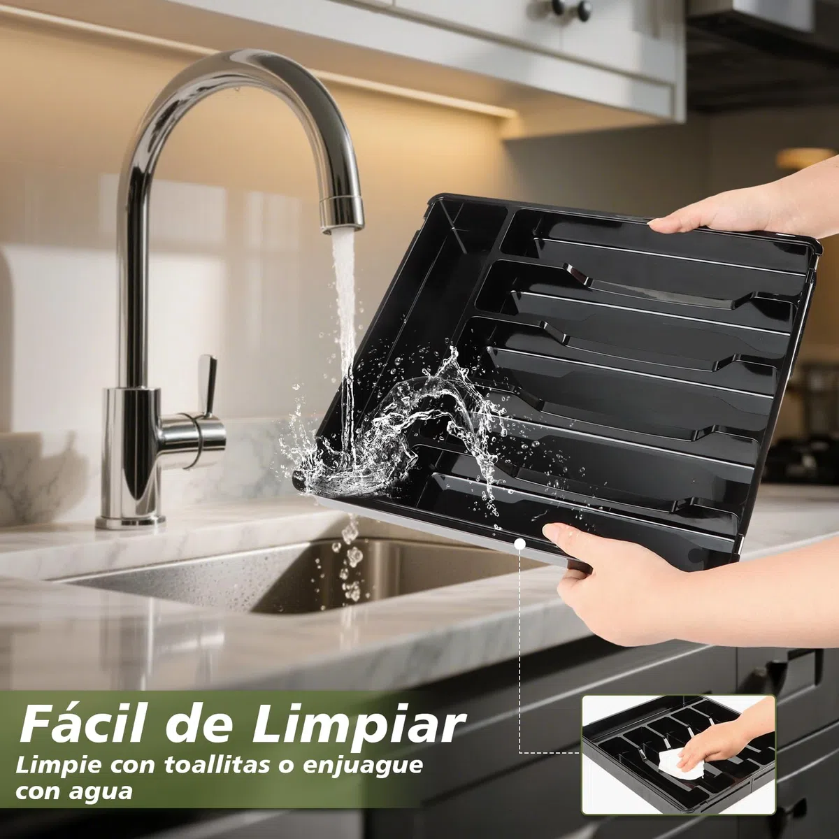 Charmofun Bandeja Cuberteros para Cajon Cocina, Organizador Cubiertos Extensible con 9 Compartimentos, Organizador Cocina Negro para Cucharas y Tenedores, Kitchen Organizer
