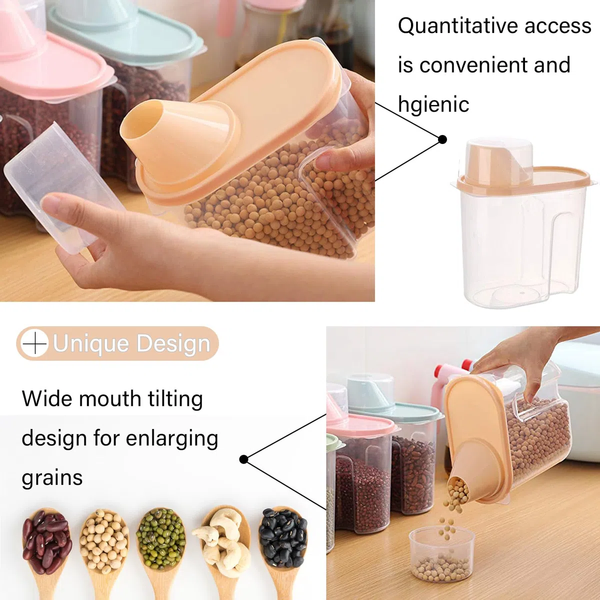 4 Pieza Contenedor de Granos, Envases Plástico, Recipientes para Cereales Almacenamiento, Tanque Almacenamiento Alimentos Secos, Caja Almacenamiento Alimentos, para Alimentos Secos, Cereales (small)