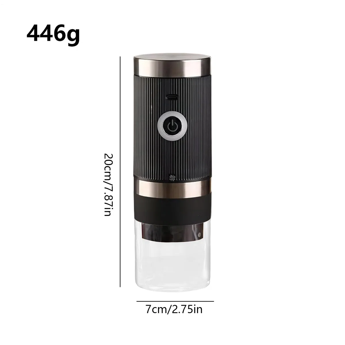 Molinillo de café eléctrico, molinillo de carga USB, trituradora recargable, mecanismo de cónica, molienda de alta velocidad, 7.87 x 2.76 x 2.76 pulgadas, ideal para necesidades de preparación
