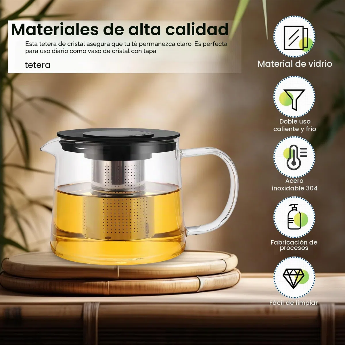 Tetera De Cristal Con Filtro 1500 ML, Tetera De Vidrio, tetera Cristal, Etera De Vidrio Con Filtro, Teteras De cristal De Borosilicato Para Estufa de vitrocerámica (21 X 15 X 13 cm)