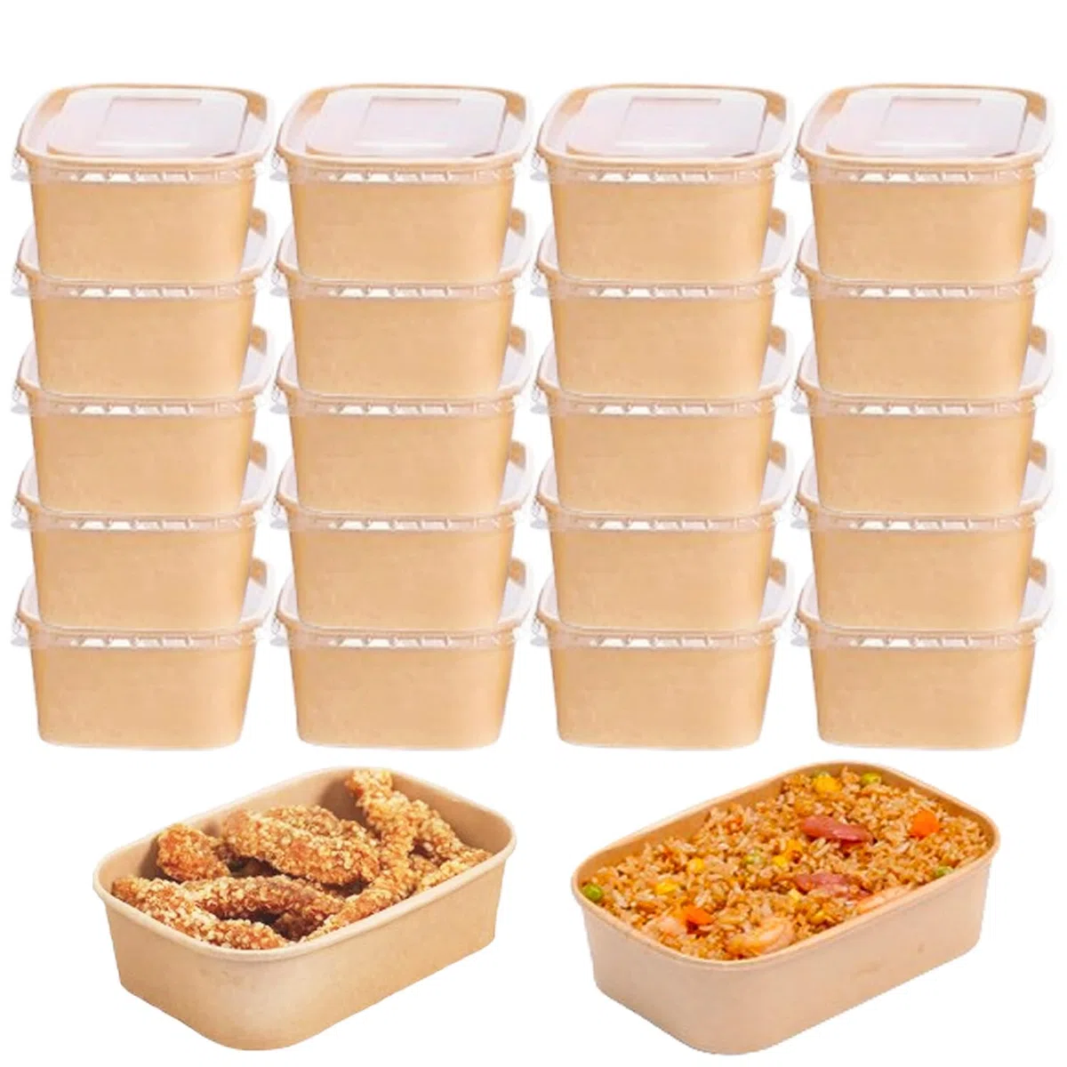 20 Piezas Caja De Papel Para Llevar, Caja De Ensalada, Compartimentos Para Comida, Recipientes Reutilizables, Impermeable, Resistente Al Aceite, Comida Para Llevar, Viaje (Con Tapa, 750ml)