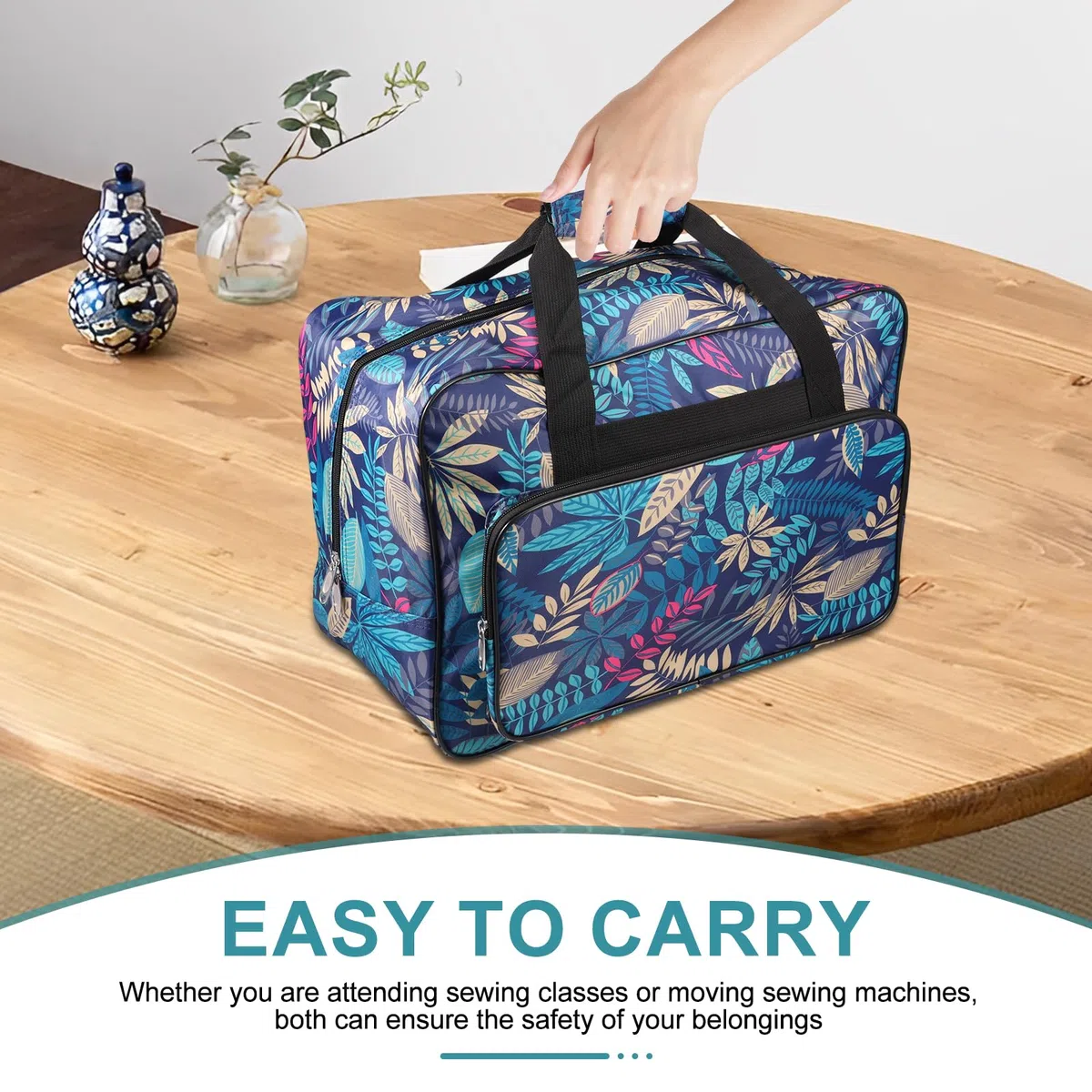 Bolso para máquinas de coser, bolsa de transporte con asas y múltiples compartimentos de almacenamiento, 46×23×32 cm, organizador de accesorios de costura o herramienta de costura de tela