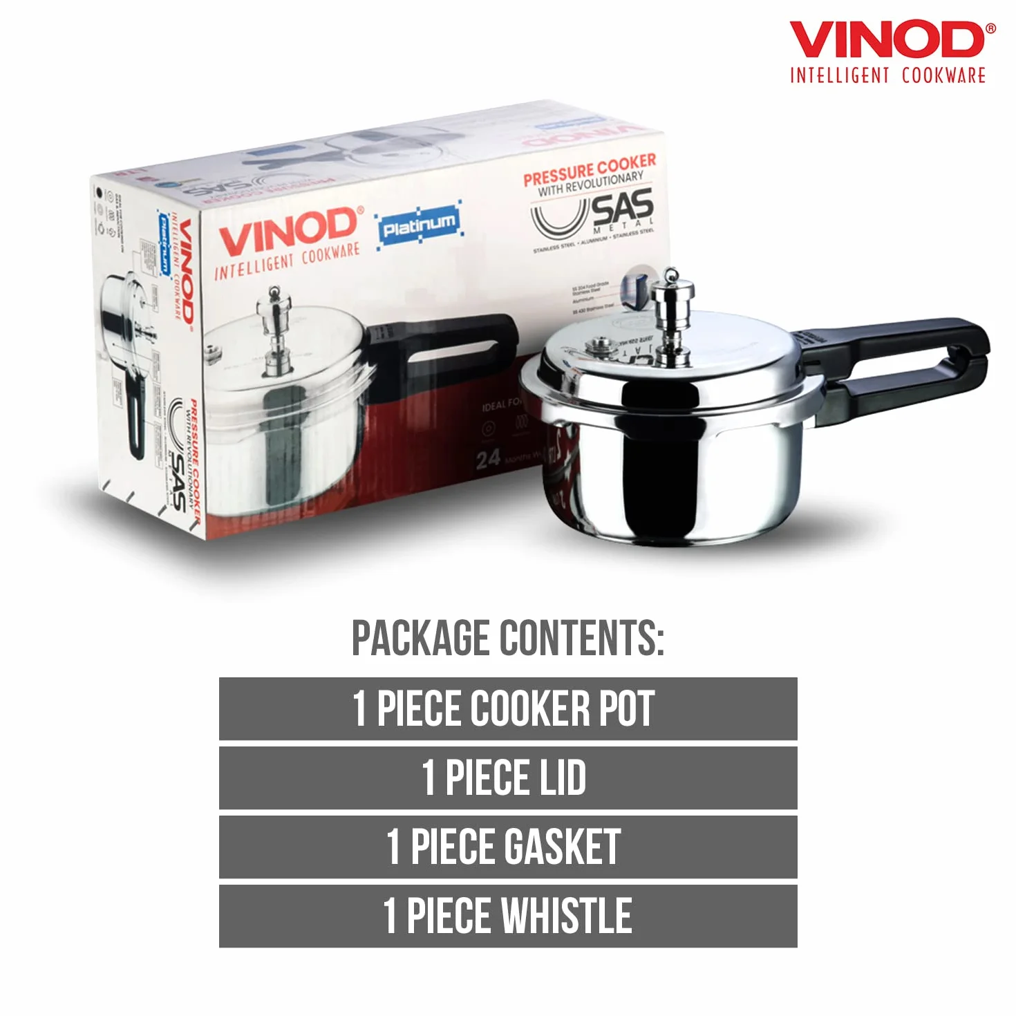 Vinod V-2L - Olla a presión para sándwich (acero inoxidable, 2 L), color plateado