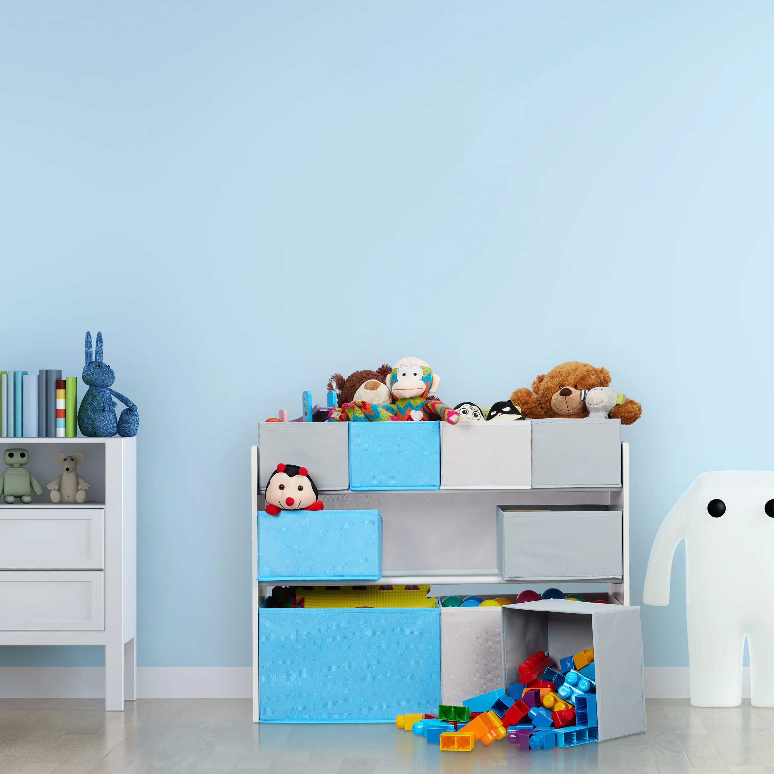 Relaxdays Estantería Infantil 9 Cajas Tela, Estampado Animales, Organizador Juguetes, 66 x 82,5 x 29,5 cm, Multicolor