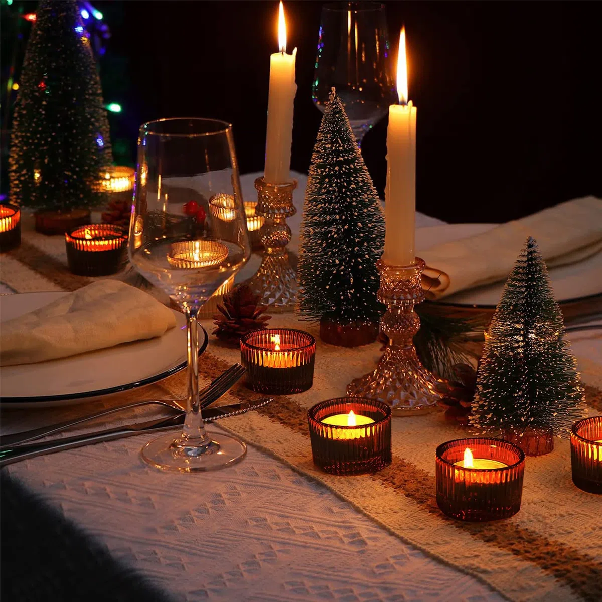Juego de 12 portavelas redondos, ideal para velas de té, velas y como contenedores, portavelas para regalo, aromaterapia, boda, fiesta, decoración, accesorios para el hogar (marrón latte)