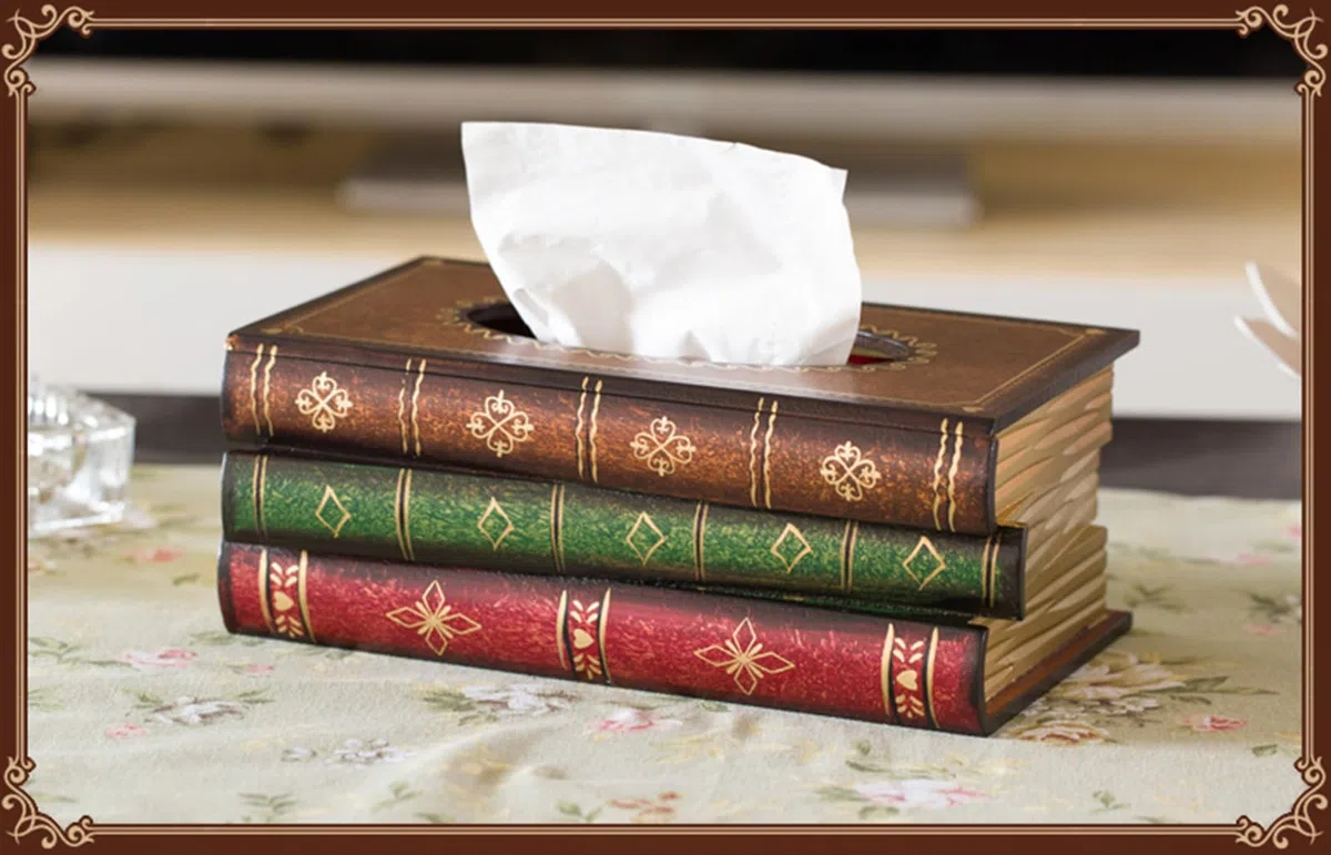 Tebery - Elegante dispensador de pañuelos de Madera Antigua para Libros, servilletero, Caja de pañuelos para casa, Oficina, Coche, 27 x 16,5 x 10 cm