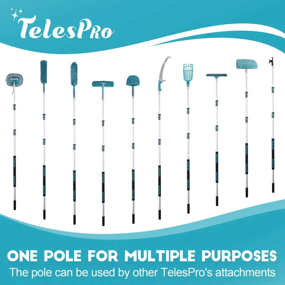 TelesPro Plumero de telaraña de 20 pies de alto alcance con poste de extensión de 5 a 12 pies, plumero de telaraña Webster con poste de aluminio telescópico de 3 etapas, cepillo de tela de araña para