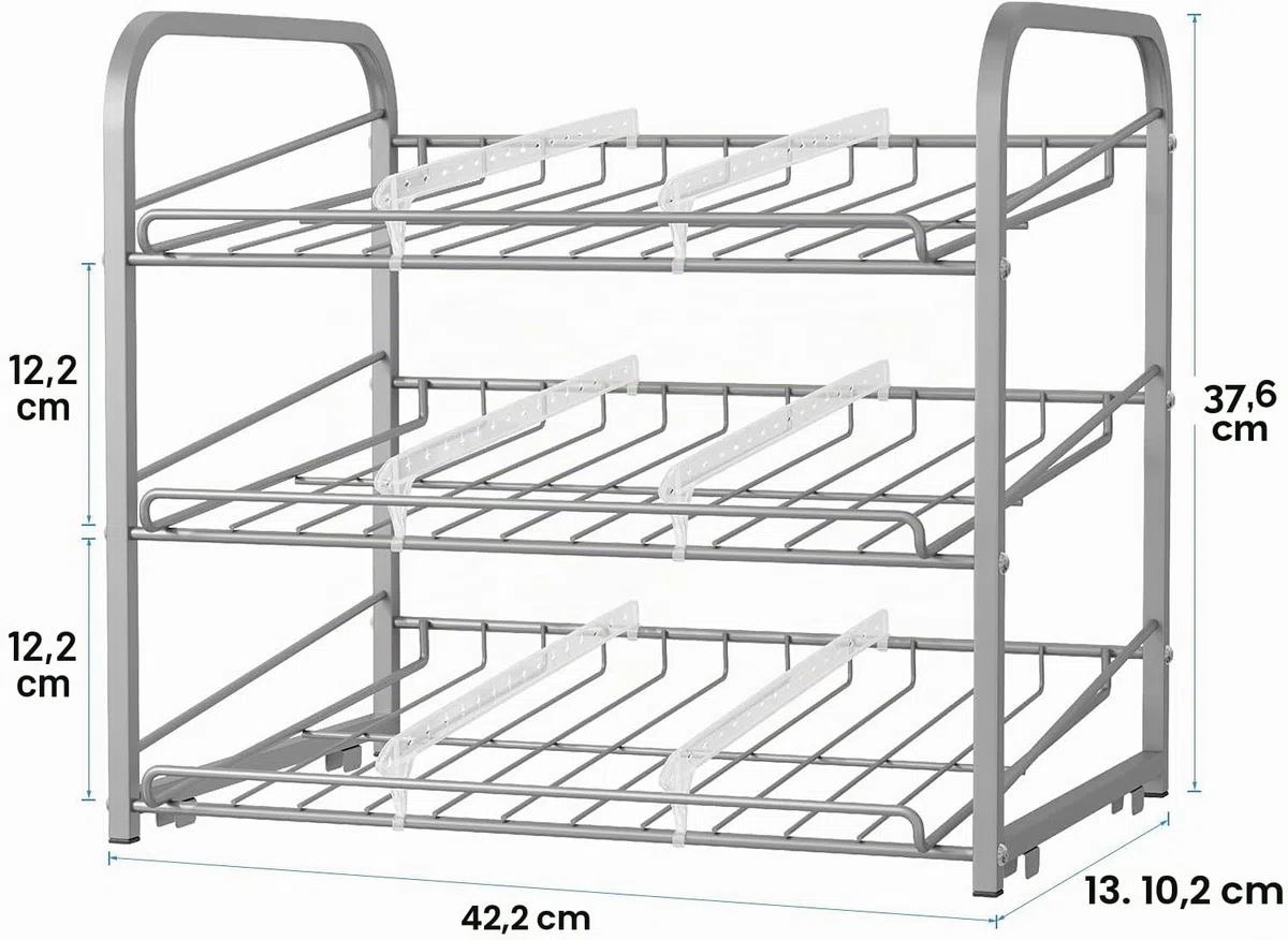 Organizador de Latas Apilable de 3 Niveles - Dispensador de Almacenamiento Para 36 Latas - Para Alimentos, Armarios de Cocina o Despensa - Color Plateado