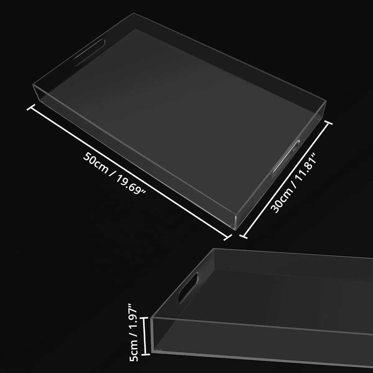 Kurtzy Bandeja Plastico Acrílico Transparente con Asas – 50 x 30 cm Bandeja Rectangular Extra Grande a Prueba de Derrames – Bandeja Decorativa, Café/Té, Alimentos, Bebidas y Organizar Mesa