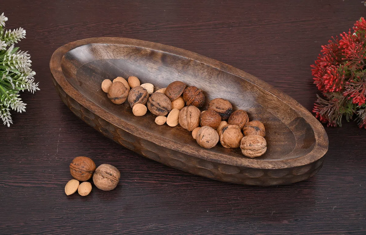 Samhita Cuenco decorativo de madera de mango para decoración del hogar, centro de mesa decorativo, granja, restaurante, cafetería (35,56 cm x 15,24 cm x 5,84 cm)