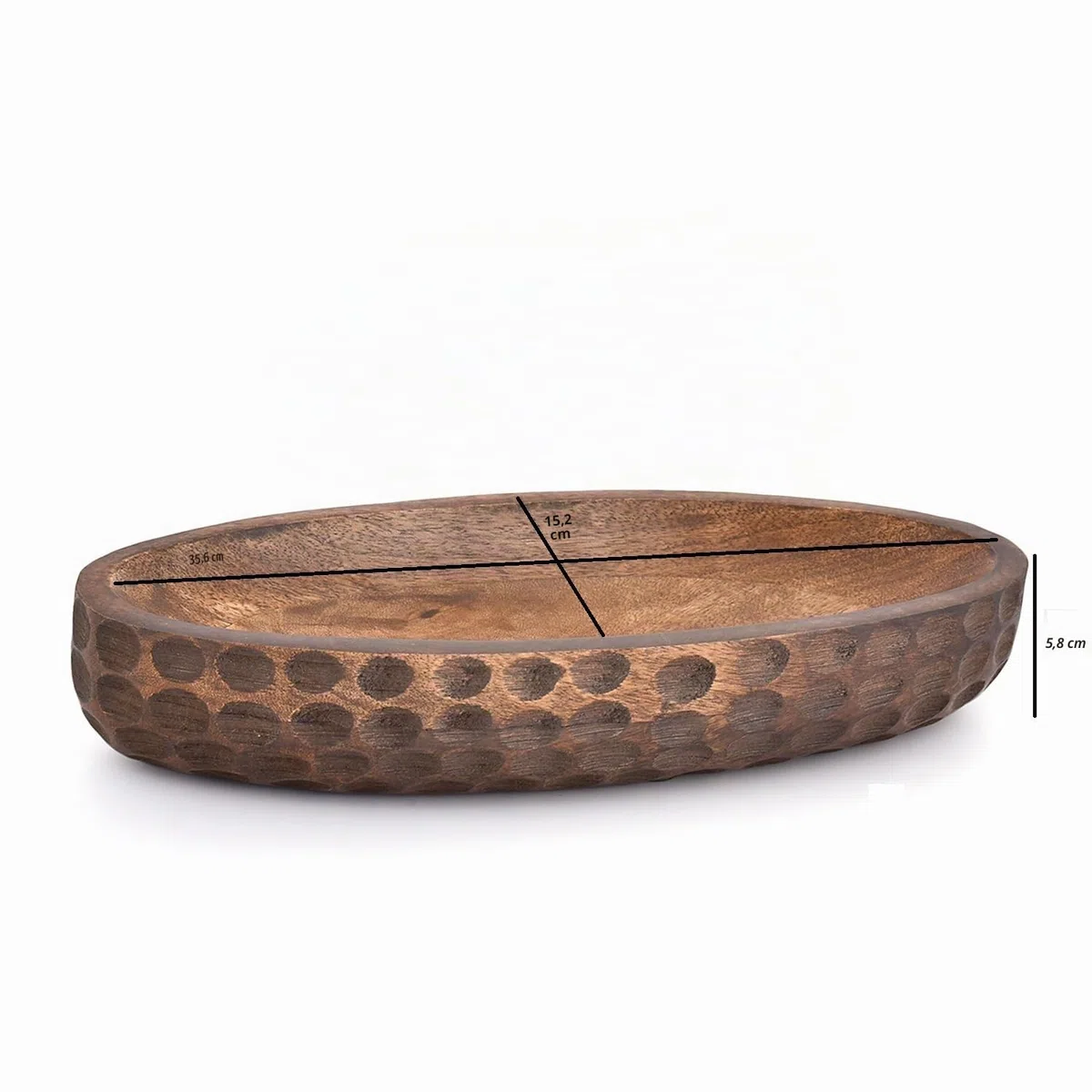 Samhita Cuenco decorativo de madera de mango para decoración del hogar, centro de mesa decorativo, granja, restaurante, cafetería (35,56 cm x 15,24 cm x 5,84 cm)