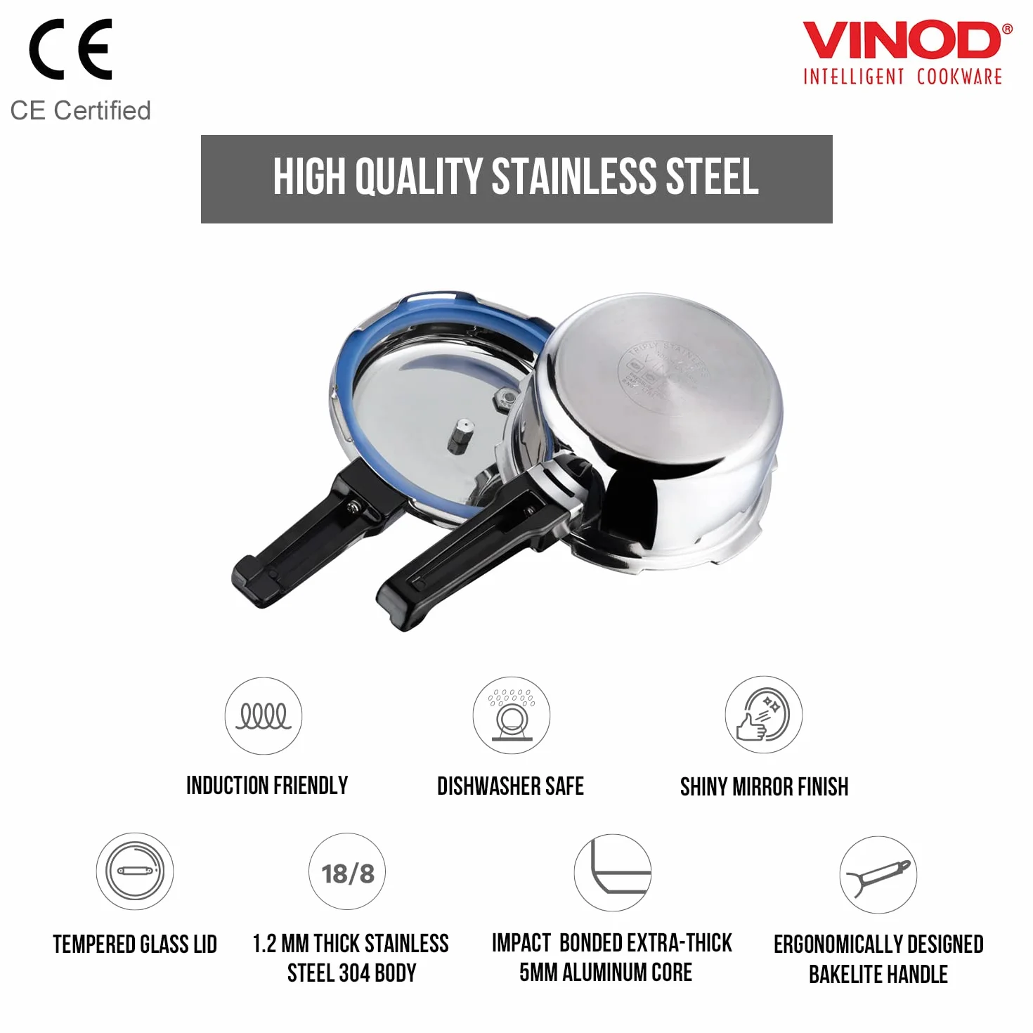 Vinod V-2L - Olla a presión para sándwich (acero inoxidable, 2 L), color plateado
