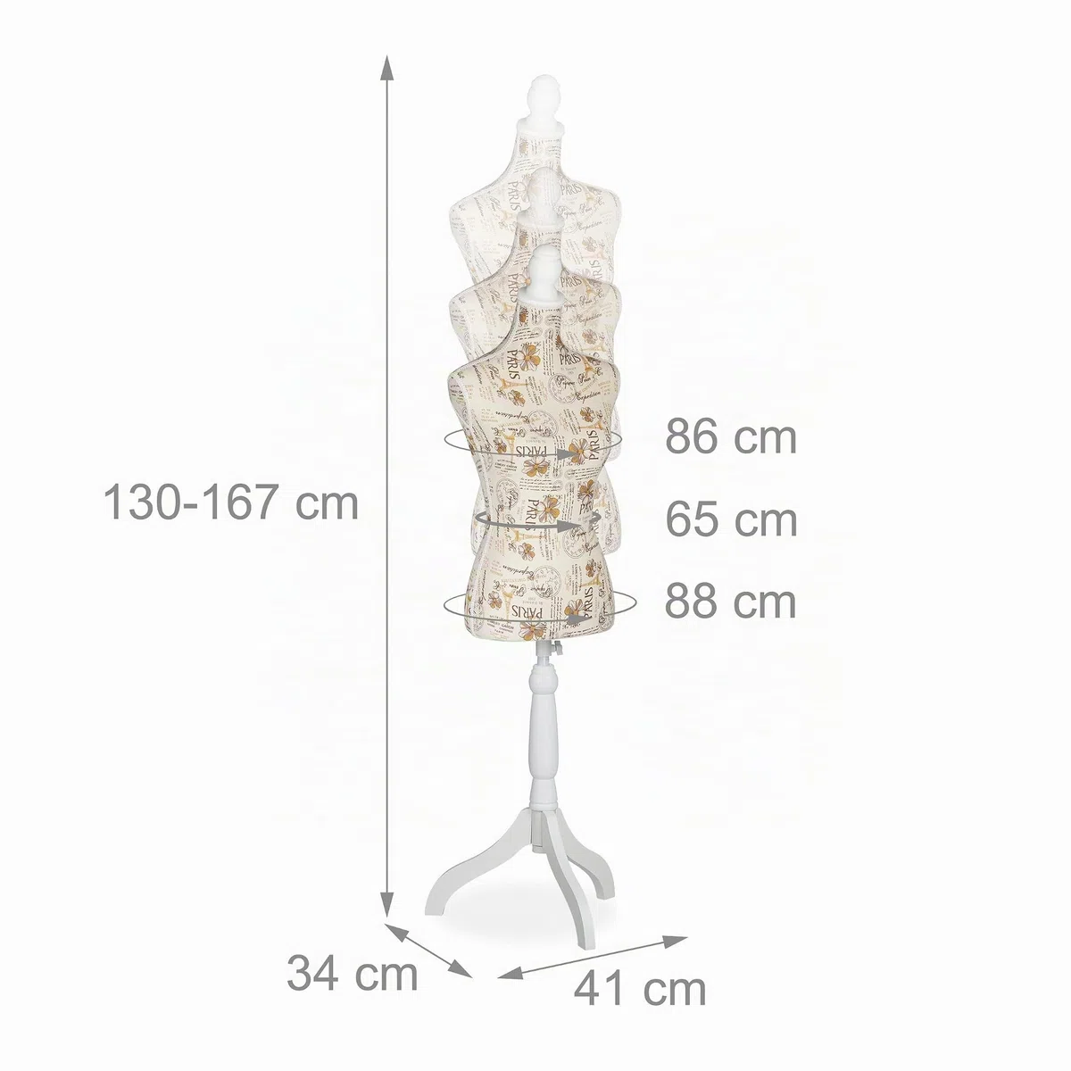 Relaxdays Maniquí Costura para Mujer, Altura Regulable, 167 x 41 x 34 cm, Busto para Modista, Diseño Decorativo, Crema