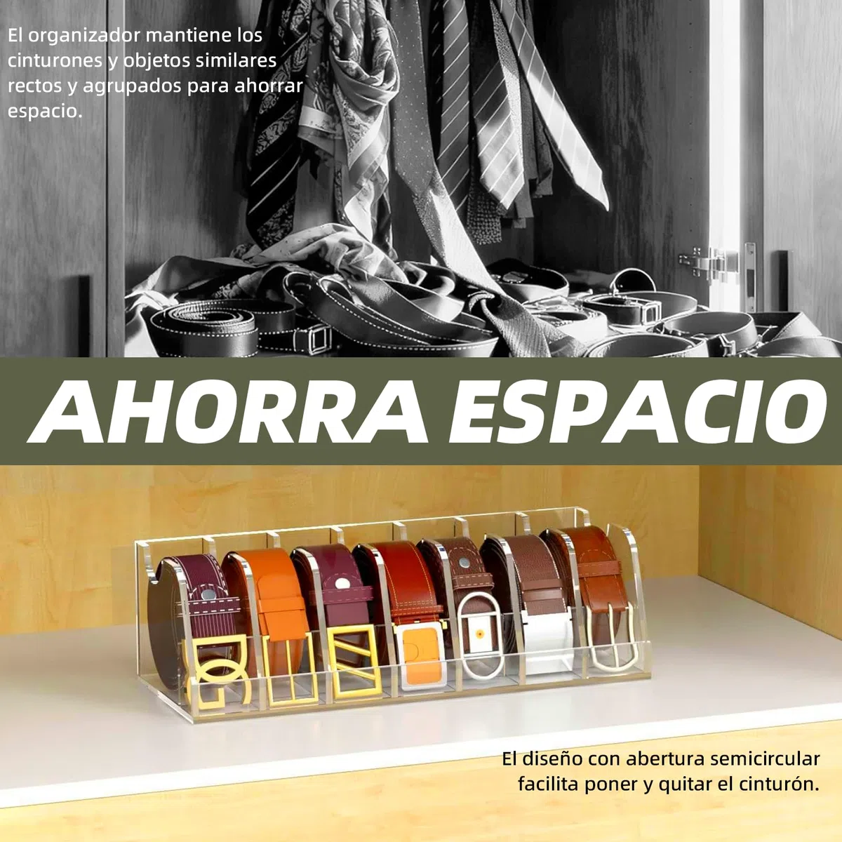 Caja organizadora de acrílico con 7 compartimentos y diseño de cajón. Ideal para organizar y guardar corbatas y cinturones en los cajones del armario.
