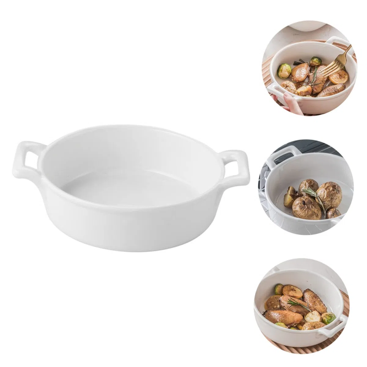 Mikinona Tazón de Sopa Grande Cuenco Multifuncional de Color Claro de Cerámica con Asas Antiarañazos para Servir en Cocina y Comedor Familiar