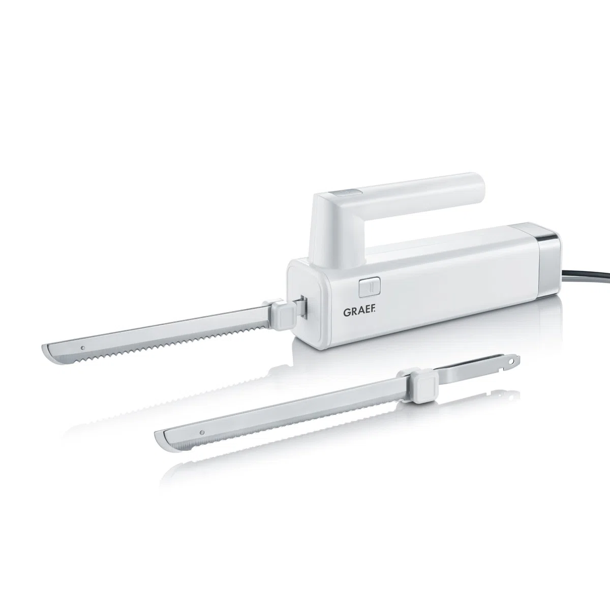 GRAEF. Cuchillo eléctrico EK501EU, blanco, se puede guardar verticalmente, protector de dedos, hojas de acero inoxidable aptas para lavavajillas