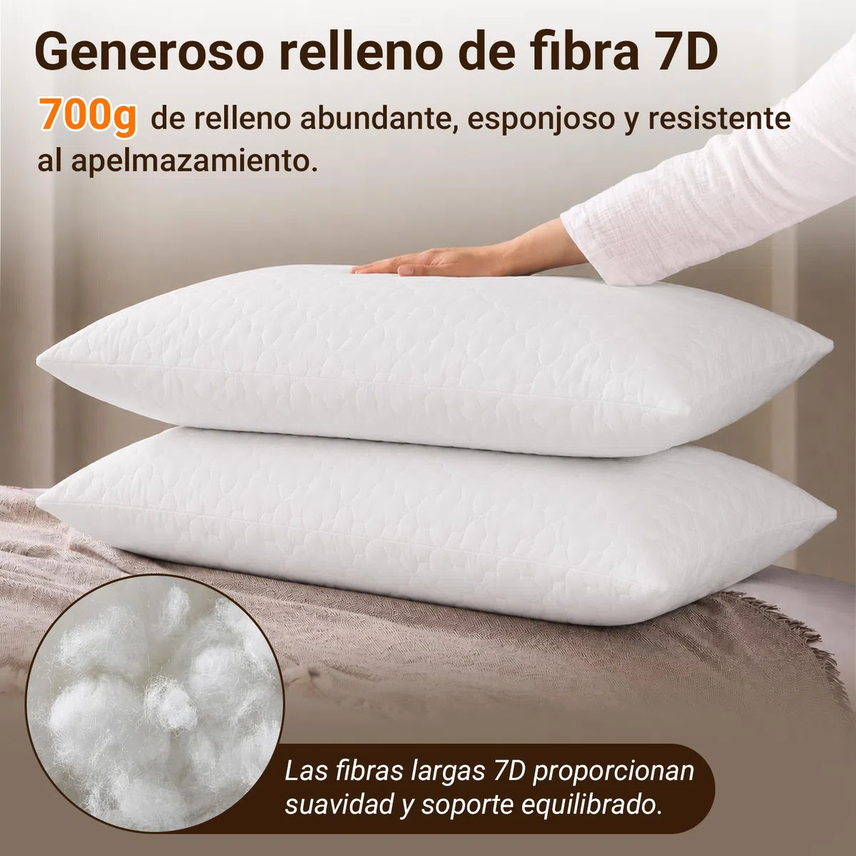 COSYLAND Almohadas 50 x 70 cm Pack de 2 para Cama - Estilo Hotel de Lujo, Diseño Acolchado, Blandas, Suaves, Cómodas y Transpirables para Dormir