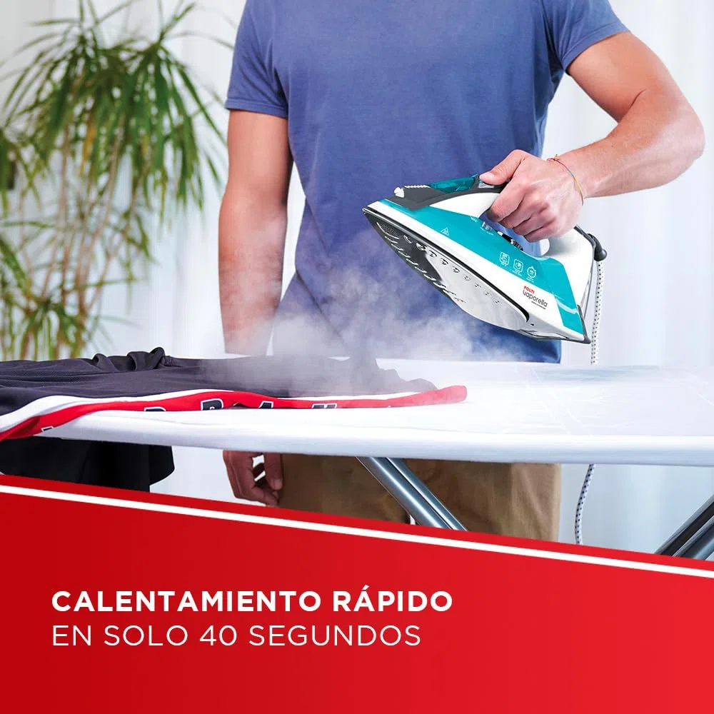 Polti Vaporella Quick&Comfort QC120, Plancha de Vapor con Suela de Acero Inoxidable, Empuñadura Soft Touch, Potencia 2200 W, Depósito 300 ml, Golpe de Vapor 180 g, Azul Claro y Negro