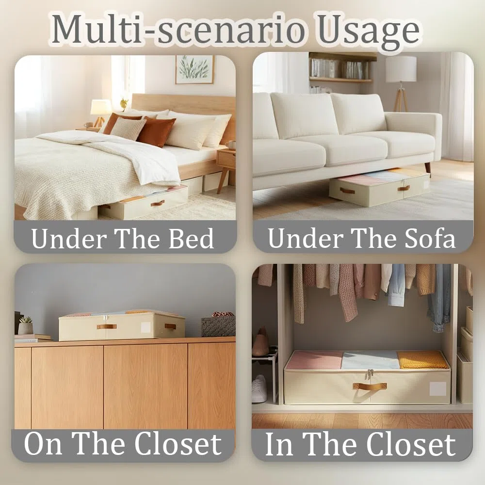 Contenedores de Almacenaje para Debajo de la Cama,Con placas de soporte alrededor y en la parte baja, 2 Piezas Arcones para Guardar Ropa Plegables (Beige, Con placa base)