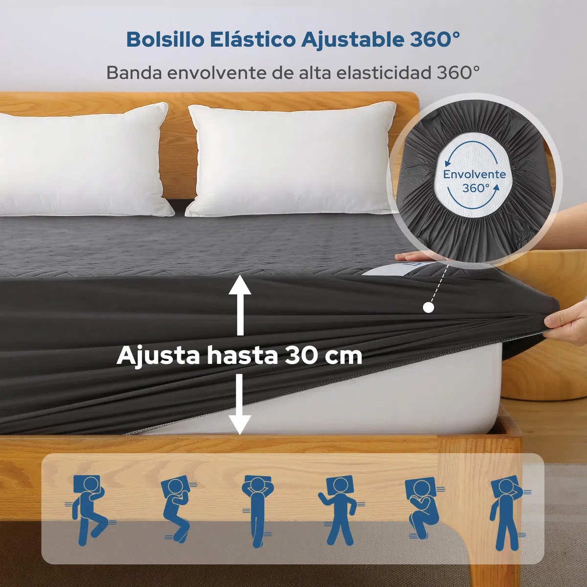 BEDLORE Protector de Colchon Impermeable 90x200x30 cm, Funda de Colchon Ajustable Silencioso, Cubre Colchon Liso para Familia