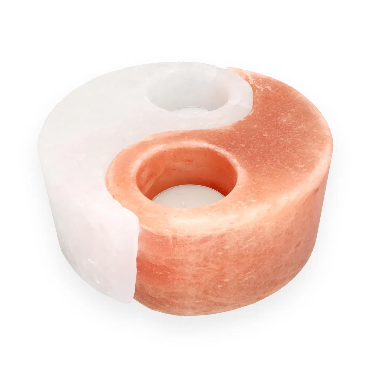 Lebensquelle Plus Portavelas de cristal de sal Yin Yang | naranja y blanco | sal del Himalaya | Luz de ambiente | Dimensiones: Ø 13 cm Altura 5 cm aprox. 1300 g