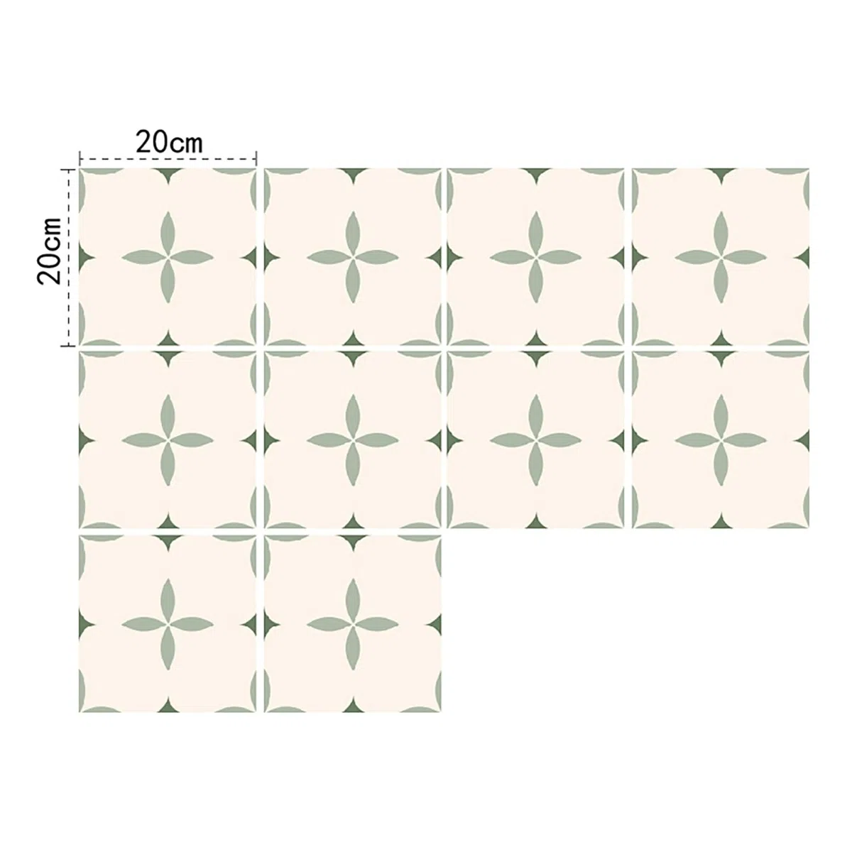 Alwayspon - Pegatinas adhesivas para azulejos, 20 piezas de 20 cm/8 pulgadas, blanco y verde, autoadhesivas, para pegar en azulejos, ideales para baño y cocina, protector antisalpicaduras, vinilo